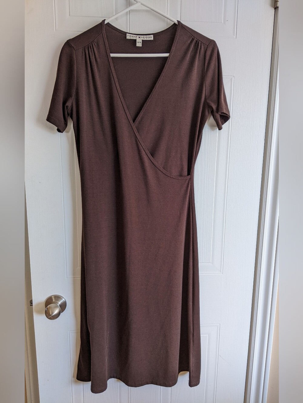 Vintage 90's Tommy Hilfiger Wrap T-shirt Dress Size Medium Chocolate Brown